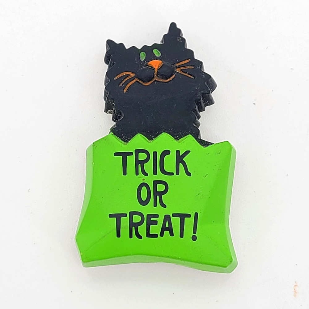 90s VTG WR Halloween Refrigerator Magnet Collectable Black Cat Trick or Treat